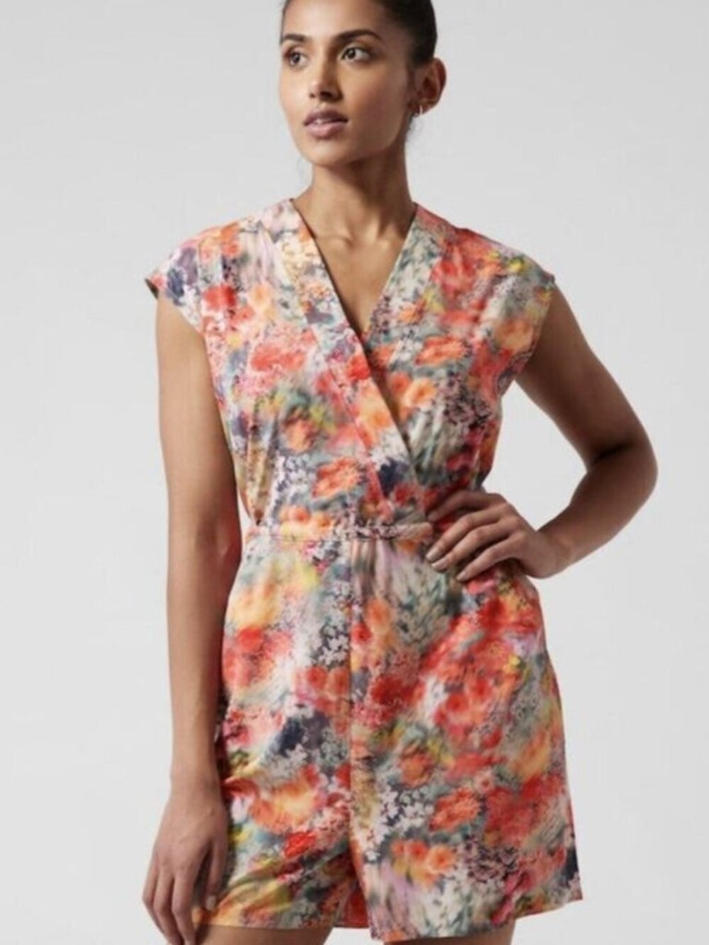 Athleta Marlow Romper in “Renewed Bloom” Pink & Orange Floral Pattern size XS